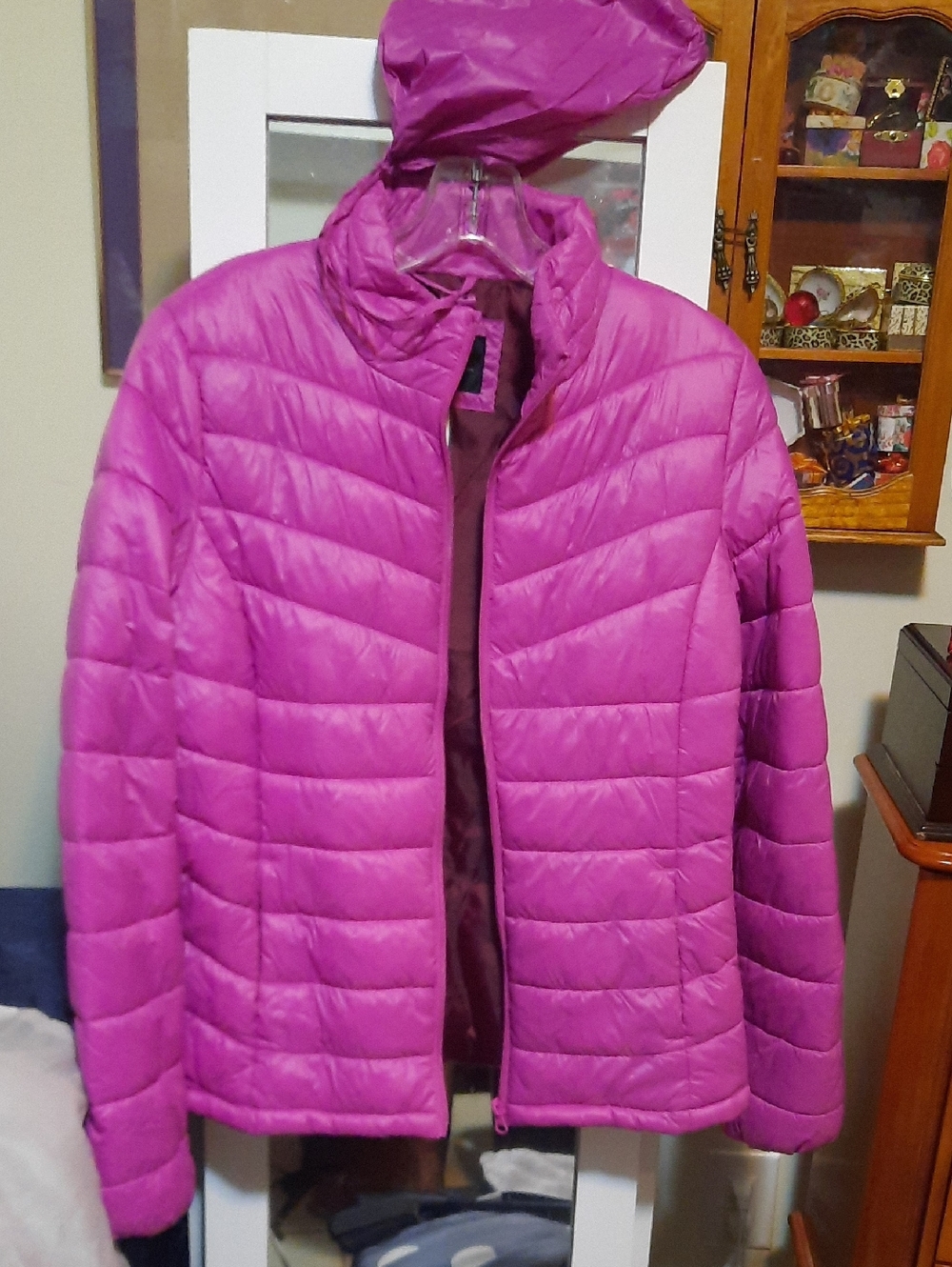 NWT George Women's Quilted PACKABLE Puffer Jacket & Bag Fuchsia Size Small